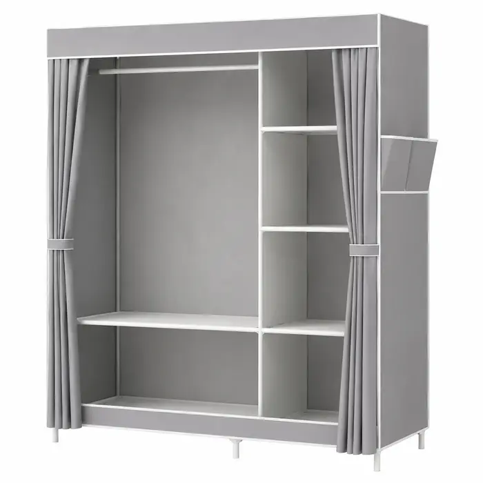 Armoire en toile GOOGO, grise 165x105x45cm, placard en tissu robuste avec montage facile pour le ran