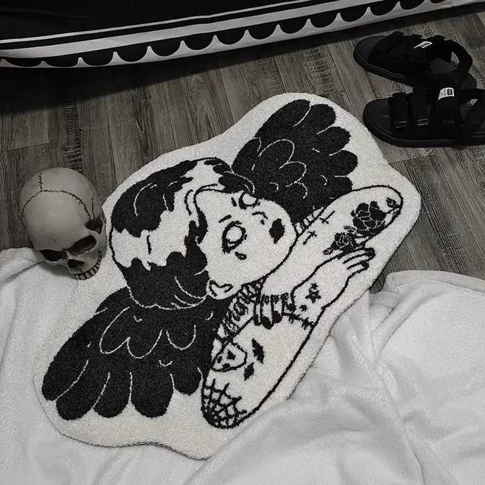 Tapis de sol gothique Punk pour bébés, ange, croix rebelle, déco, tatoué, foncé