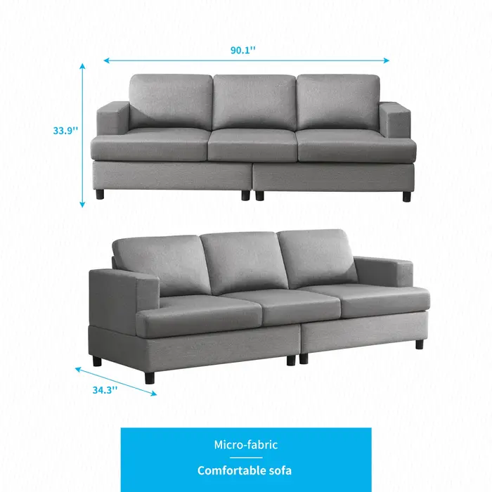 HORGgland-Canapé 3 places en tissu lin, confortable, moderne, pour salon