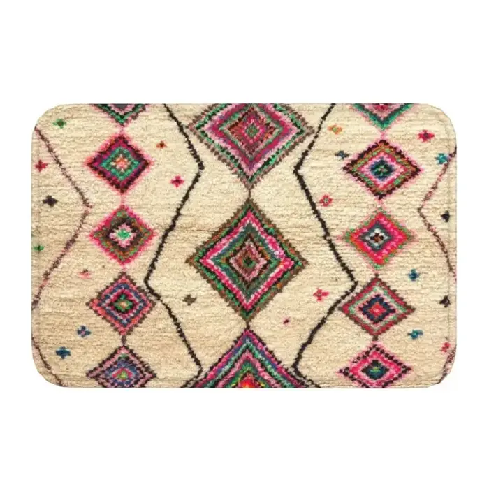 Moroccan Berber Rug Boho Style Front Door Mat Anti-Slip Antique Bohemian Geometric Doormat Floor Bathroom Entrance Rug Carpet