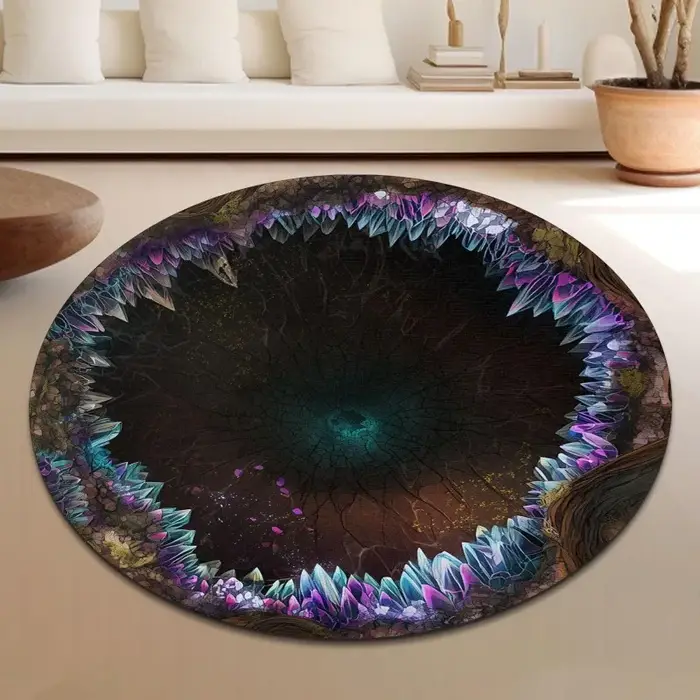 Tapis rond Fantasy Blue Dragon avec imprimé scène de grotte pour thèmes de chambre magiques et mythiques