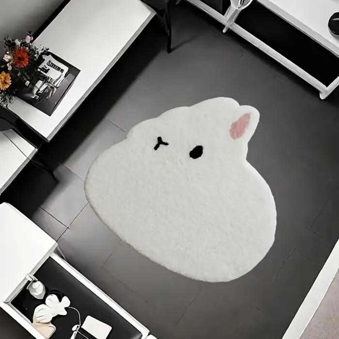 Tapis VIKAMA minimaliste blanc imprimé lapin de dessin animé