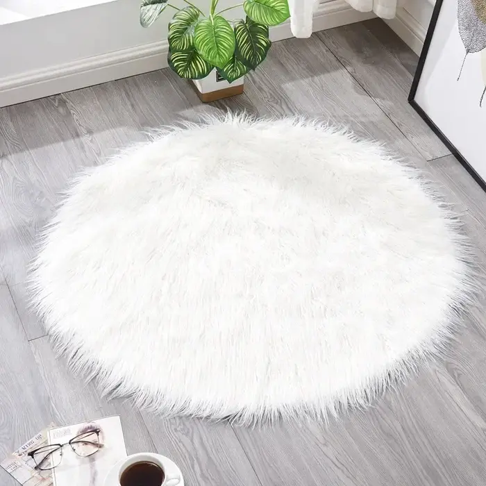 Tapis ronds en fausse fourrure de mouton et peluche soyeuse, pour chambre à coucher, sol de salon, c