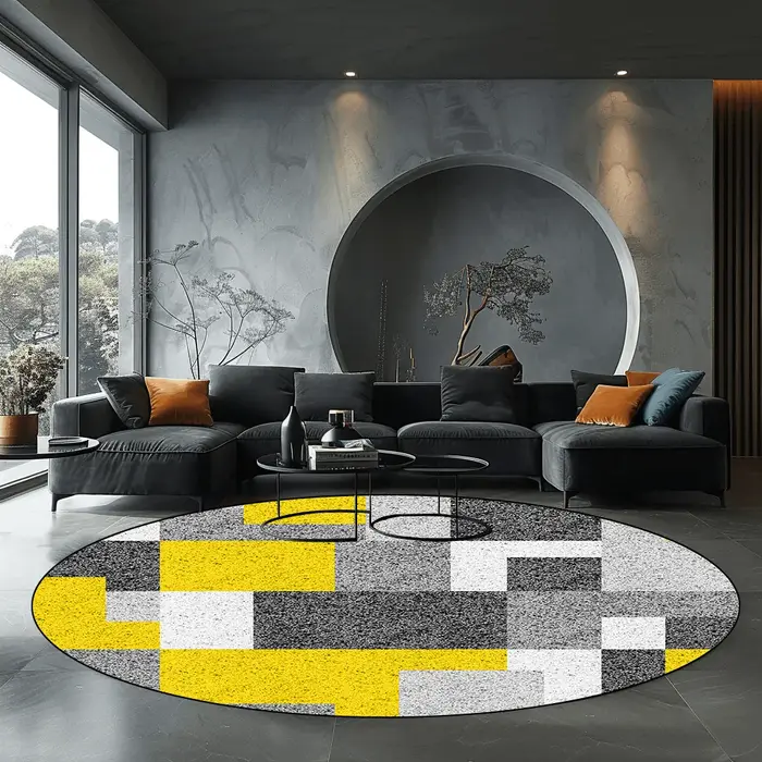 Tapis rond géométrique gris pour salon