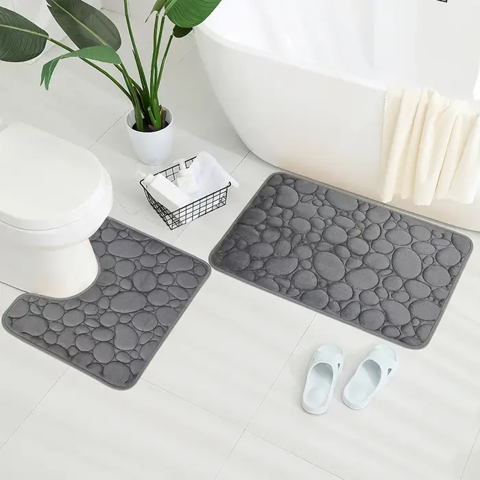 Tapis de sol en velours corail brodé, tapis de salle de bain, tapis absorbant en éponge en forme de U, tapis de porte, ensemble de deux pièces