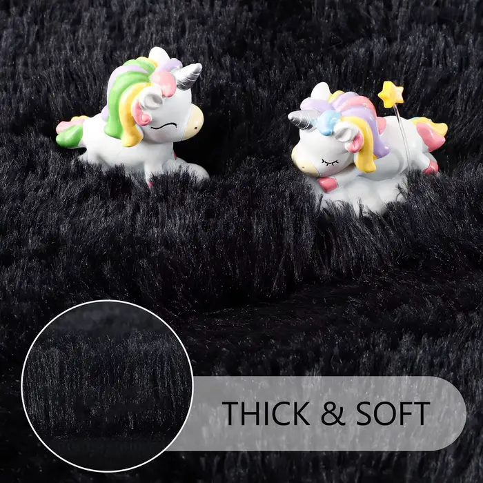 Tapis rond moelleux noir pour chambre à coucher