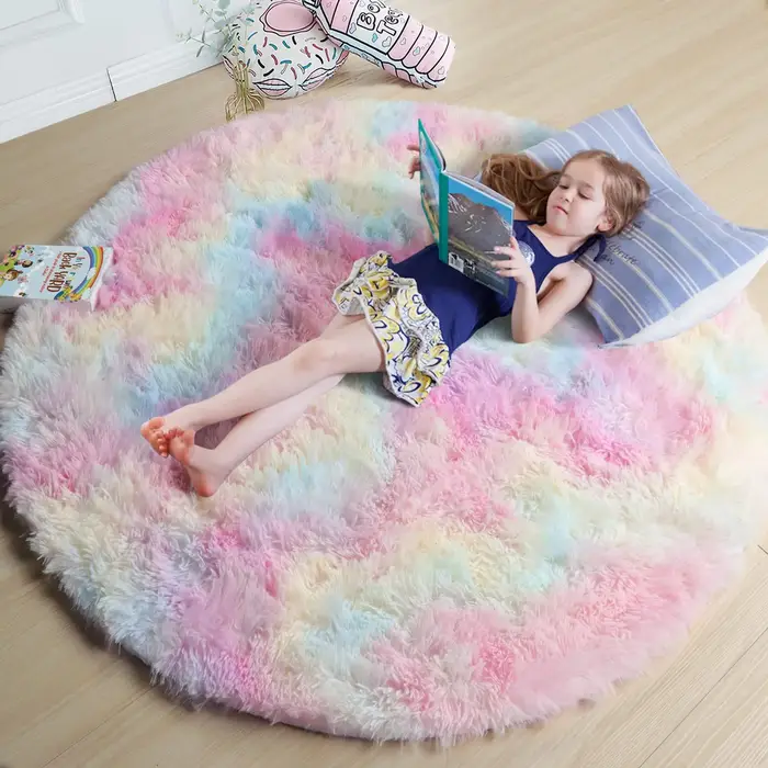 Vikama arc-en-ciel moelleux tapis rond pour filles chambre décor à la maison coloré Pastel Shag cercle doux mignon flou
