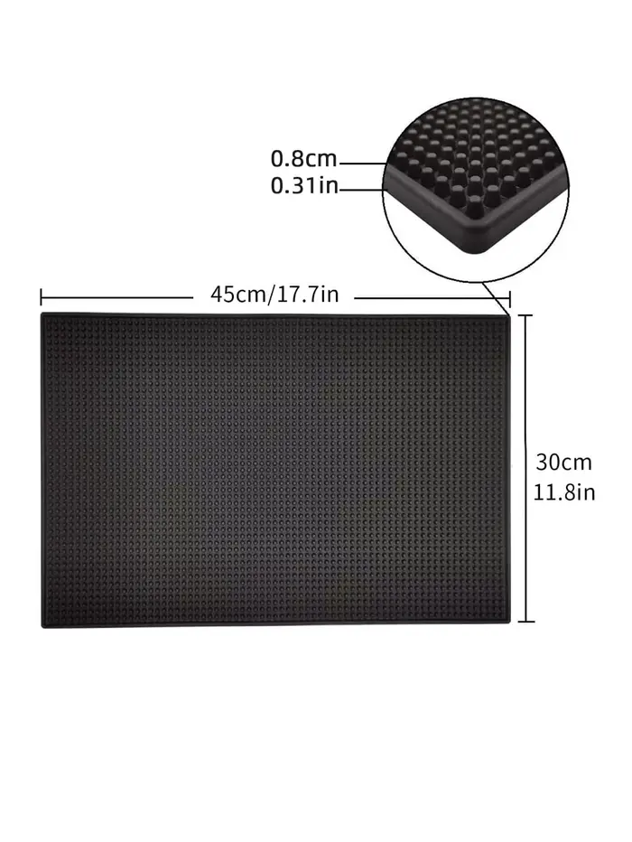 Tapis de bar 17,7 x 11,8 po, épais, durable et élégant, noir, antidérapant, non toxique, pour bars à