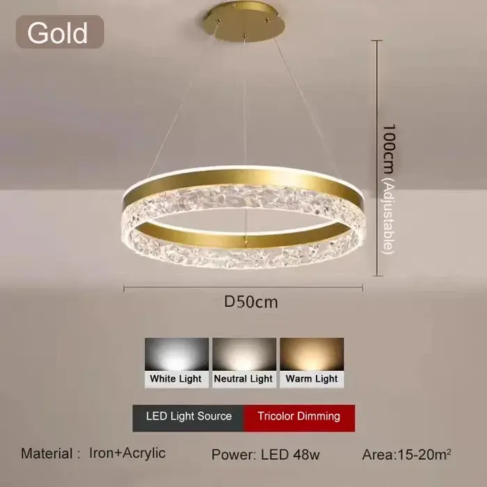 Lampe à suspension en cristal pour chambre à coucher, lumière circulaire, postmoderne, minimaliste, 