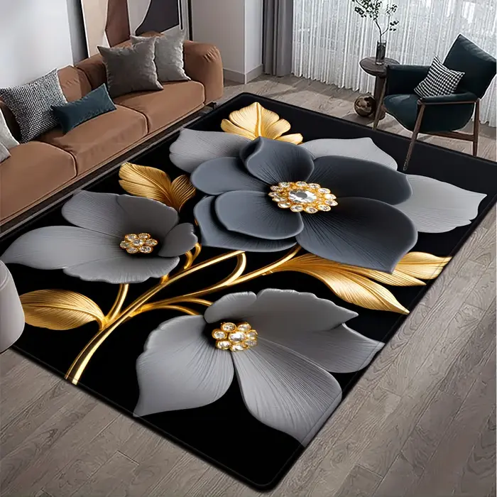 Tapis de sol chic à motif floral - Tapis décoratif créatif à motif de fleurs - Tapis d'intérieur pour la décoration de la maison, chambre, salon, entrée