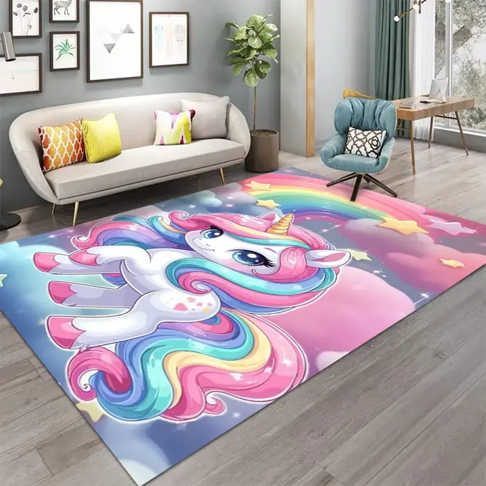 Tapis licorne arc-en-ciel de dessin animé pour filles