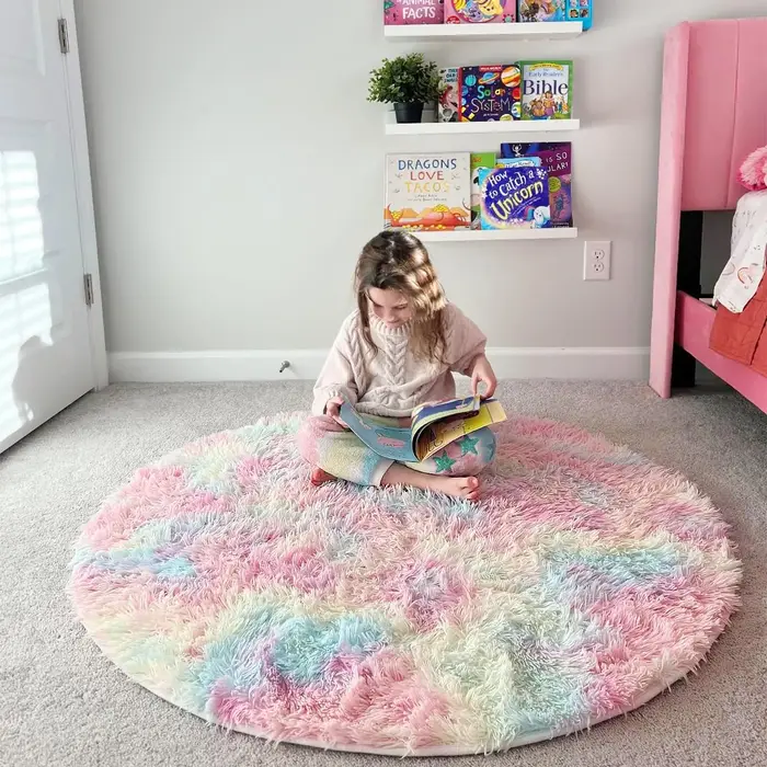 Vikama arc-en-ciel moelleux tapis rond pour filles chambre décor à la maison coloré Pastel Shag cercle doux mignon flou