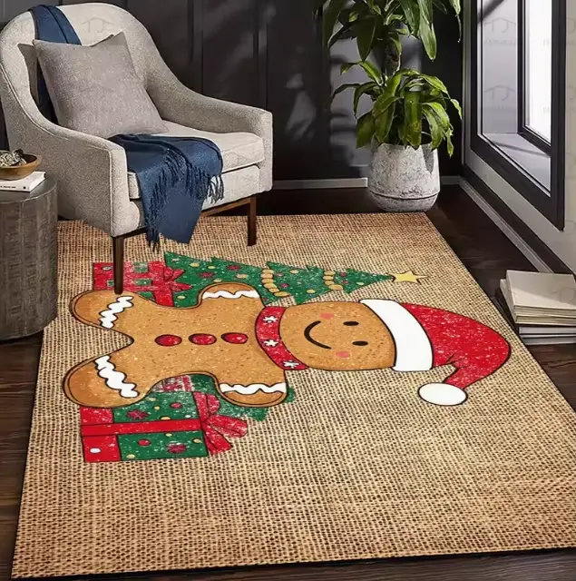 Tapis de sol de Noël rouge avec motif de camion et sapin de Noël, grand format, pour terrasse et déc