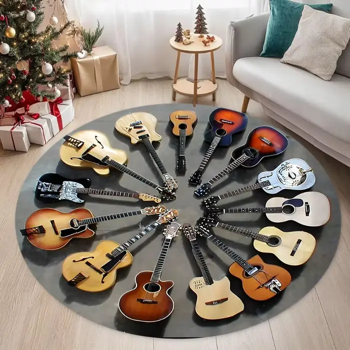 Tapis rond à thème musical pour guitare