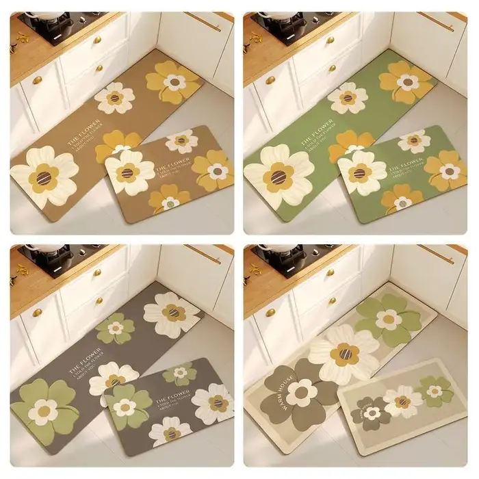 Nouveau tapis de sol de cuisine à motifs floraux