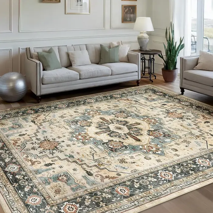 Tapis de sol à motif persan traditionnel, décoration élégante de Style classique, tapis de sol à fleurs géométriques bleues et blanches pour salon