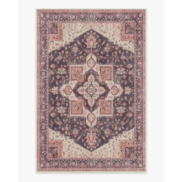 Tapis d'intérieur vintage Lea bleu lavable