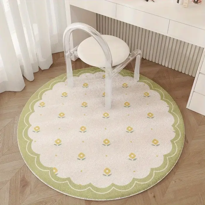 Tapis décoratif rond à fleurs roses, tapis doux pour salon, chaise de chambre à coucher, coiffeuse, 
