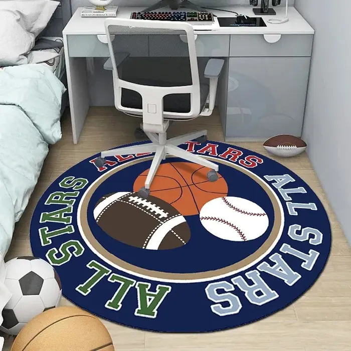 Tapis de sol à motif de ballon de sport, de Football, de basket-ball, "ALL STARS", circulaire, pour décoration de la maison, chambre à coucher, salle d'étude
