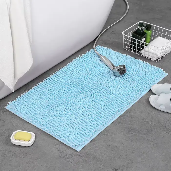 Tapis de bain en Chenille bleu doux et absorbant