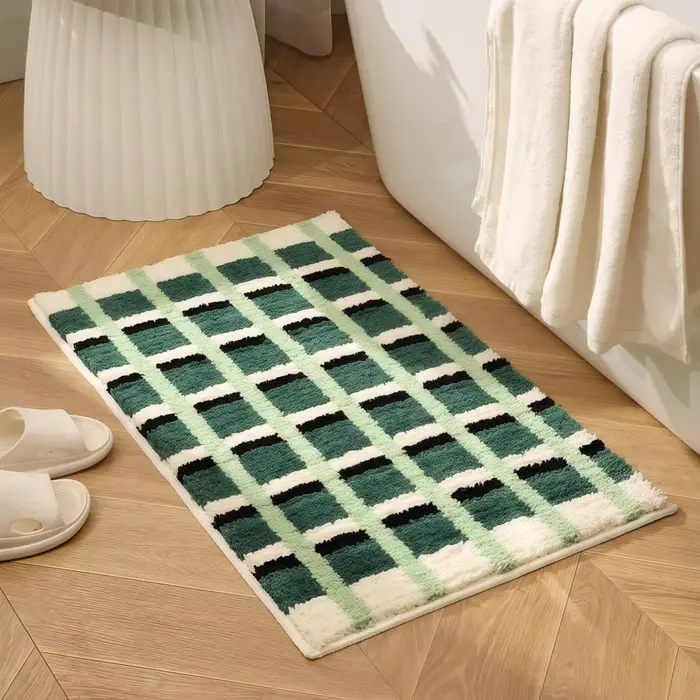 VIKAMA – tapis vert à carreaux pour salle de bain