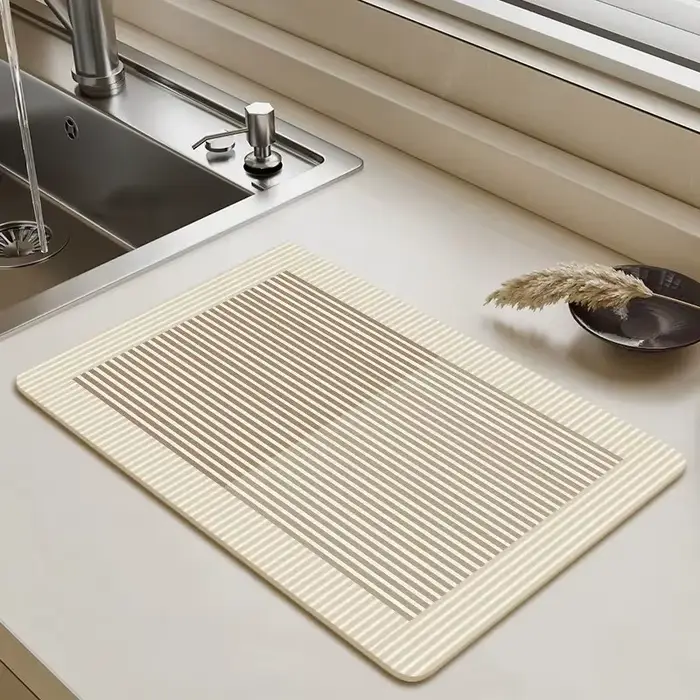 Tapis de vidange de cuisine à motif de ligne géométrique Beige clair