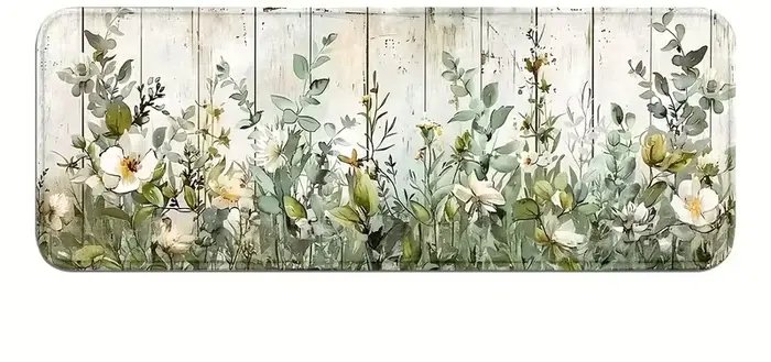 Un tapis de sol de cuisine floral vert avec un antidérapant pour une utilisation dans le bureau à domicile