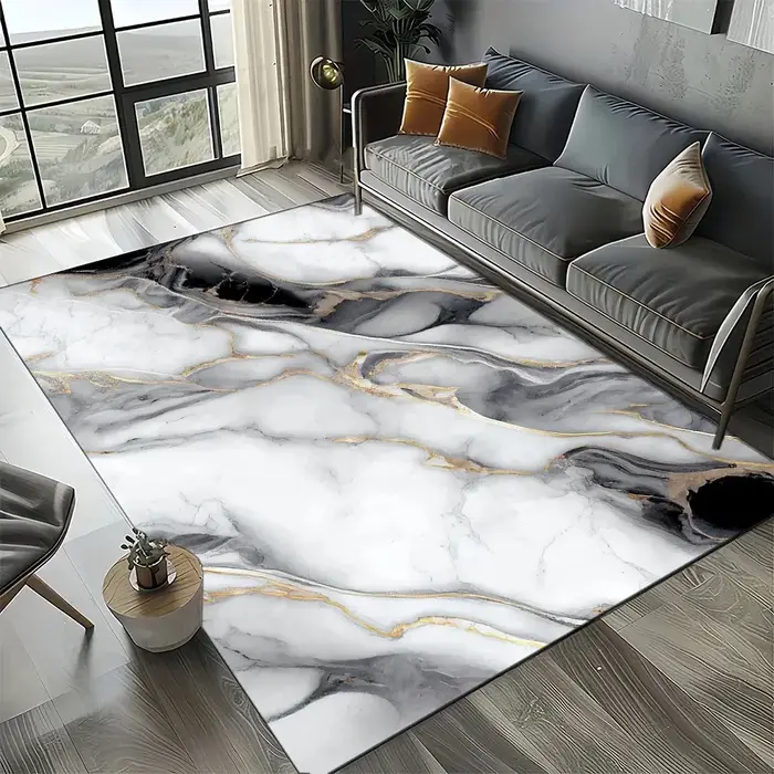Tapis de luxe en marbre noir blanc or