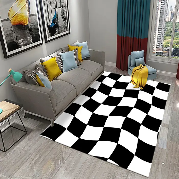 Tapis à carreaux en damier noir et blanc