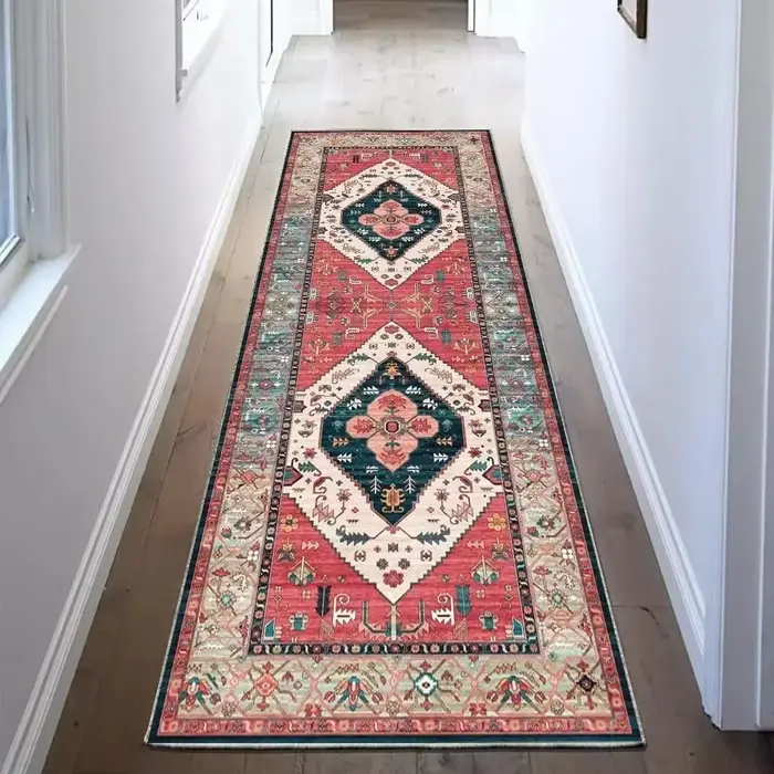 Tapis de cuisine persan traditionnel rouge et marron, tapis antidérapant pour salon, chambre, couloir, buanderie, véranda, tapis de sol