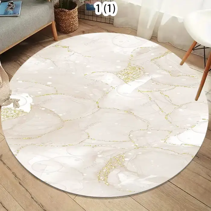 Nouveau style 2026 : Tapis rond luxueux couleur marbre blanc et or pour chambre à coucher