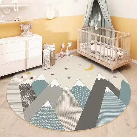 Tapis rond scandinave, imprimé minimaliste, antidérapant, absorbant, pour chambre d'enfant