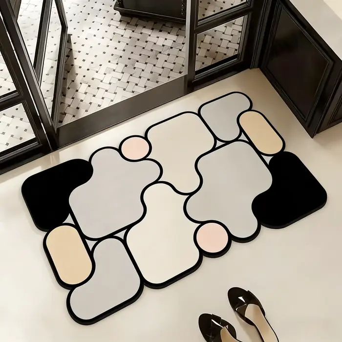 Tapis de salle de bain carré avec imprimé en terre de diatomées, tapis de toilette absorbant pour la