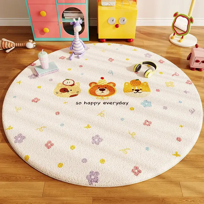 Tapis rond en peluche épaisse pour décoration de chambre à coucher