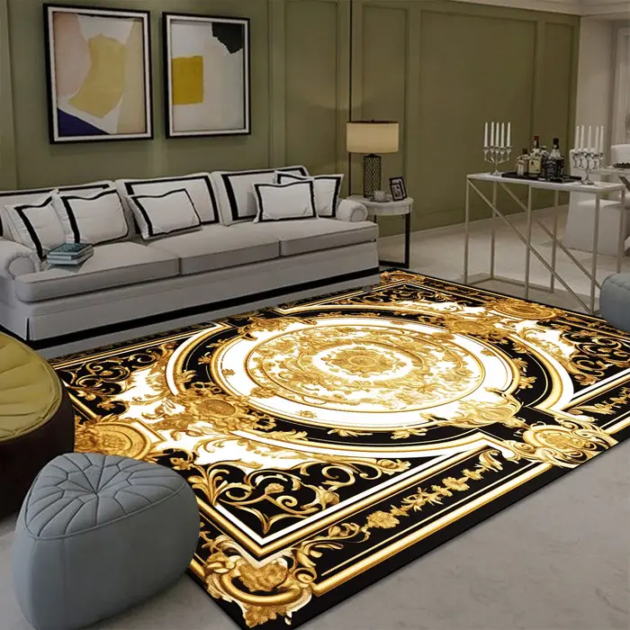 Tapis doré de luxe pour salon, grands tapis, non ald, chambre à coucher, chevet, lea, polymères pers