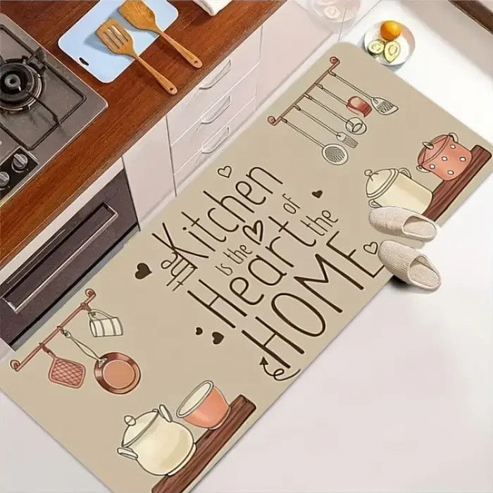 Tapis de cuisine avec citation « La cuisine est le cœur de la maison »