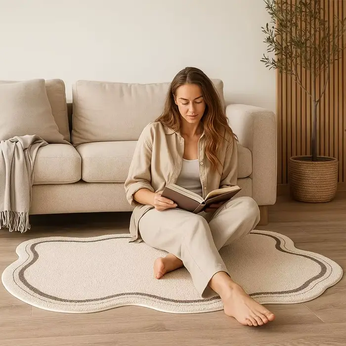 Tapis de chambre à coucher de Style crème confortable, minimaliste, doux, absorbant, antidérapant, pour chambre à coucher