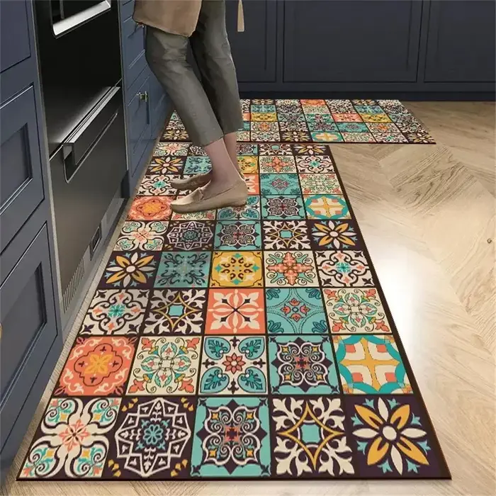 VIKAMA 1/2 tapis de cuisine vintage, tapis de couloir antidérapant pour salon, chambre à coucher, paillasson d'entrée, décoration intérieure