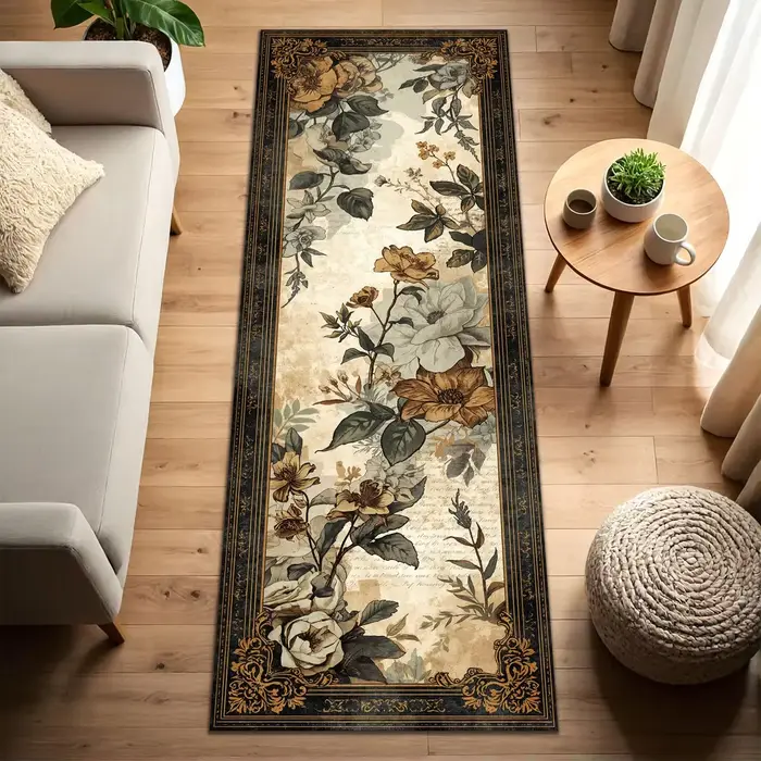 Tapis de Couloir Oriental Sérénité Bleu Marine avec Poissons Koi Dorés et Lotus Roses – Décoration Zen Apaisante pour Salle de Méditation ou Maison de Thé