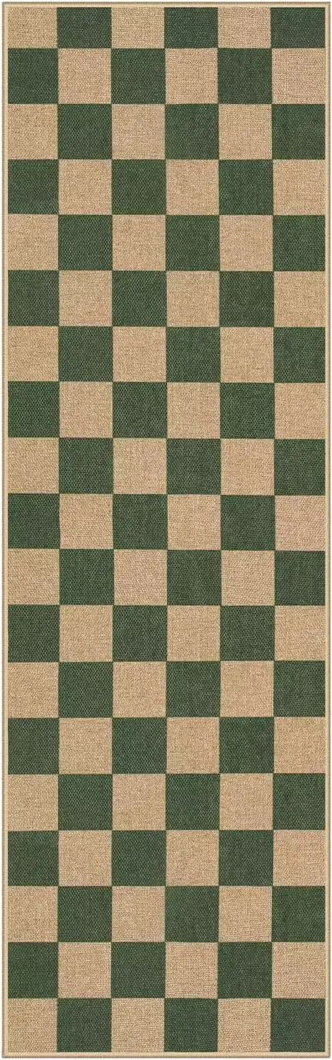Tapis de couloir à carreaux, antidérapant, lavable, pour terrasse extérieure, décoration géométrique