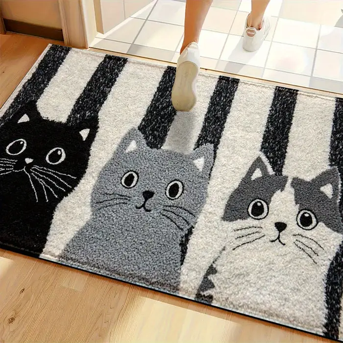 VIKAMA rayé dessin animé chat tapis doux paillasson imperméable