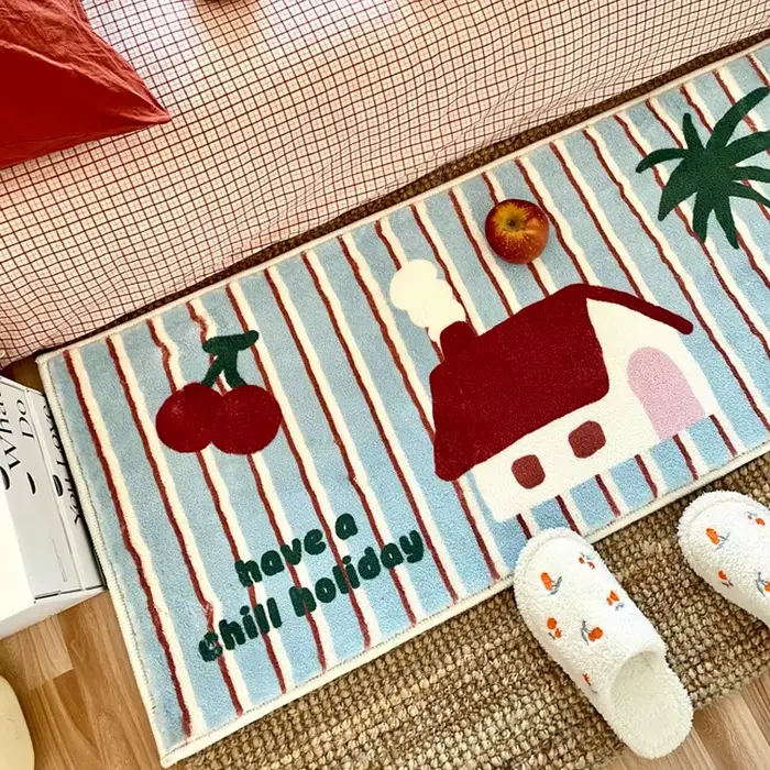 Tapis pour chambre à coucher, tapis de pied de chevet, ours de dessin animé, doux et moelleux, pour 