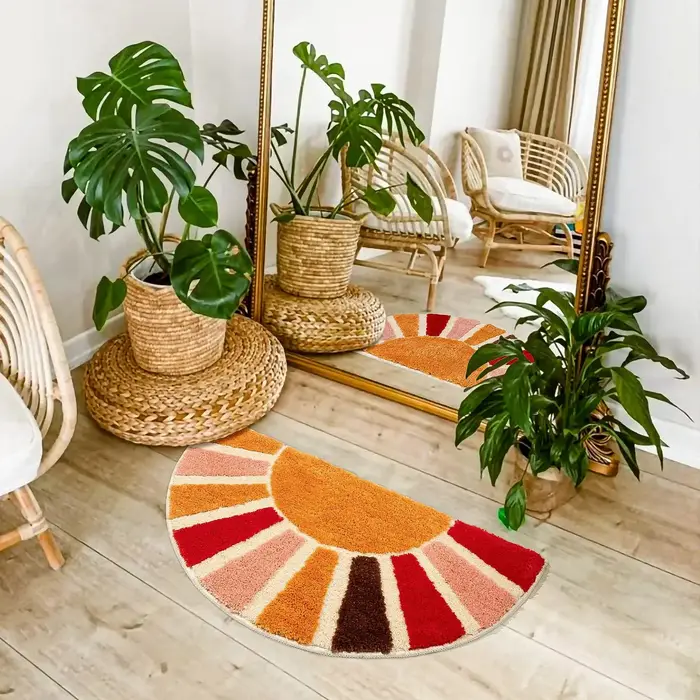 Tapis de Bain Semi-Circulaire Bohème Rétro Sonnenaufgang Boho