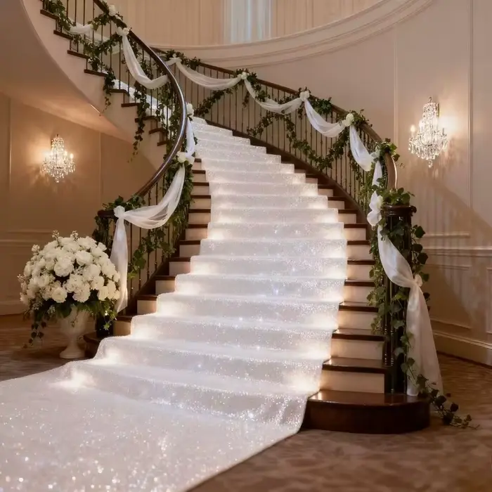 Tapis blanc scintillant romantique pour mariage