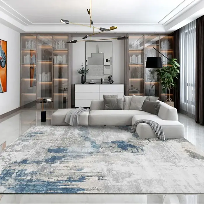 Tapis de luxe léger pour salon, tapis de salon de grande surface, décor de chambre minimaliste, gris
