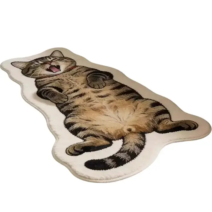 Tapis irrégulier en forme de chat mignon, tapis de sol en polyester doux et moelleux, tapis décorati