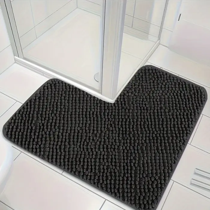 Tapis de bain en Chenille en forme de L, en coton à mémoire de forme, couleur unie, pour salle de ba