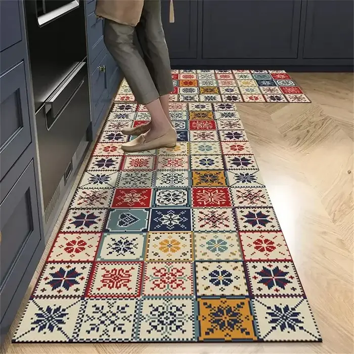 VIKAMA 1/2 tapis de cuisine vintage, tapis de couloir antidérapant pour salon, chambre à coucher, paillasson d'entrée, décoration intérieure