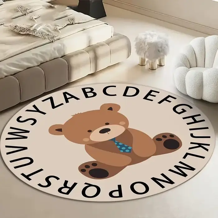 Adorable tapis rond alphabet ABC en forme d'ours, tapis éducatif pour apprendre, tapis de sol pour e