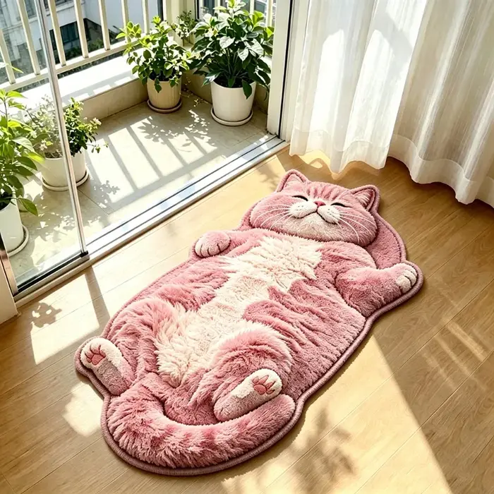 Tapis à motif de chat rose mignon et ludique